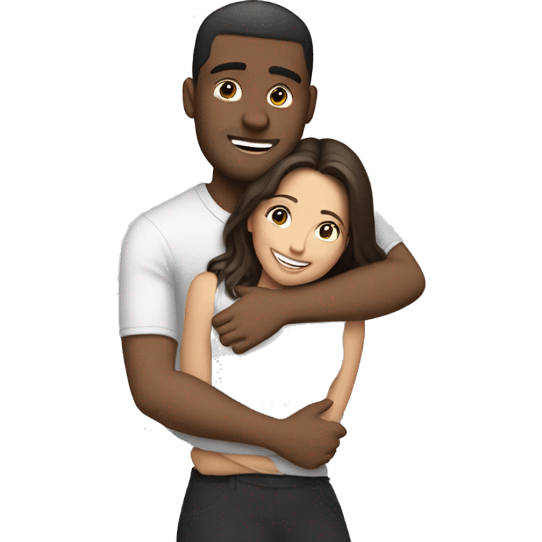 Pretty brunette woman hugging man  emoji