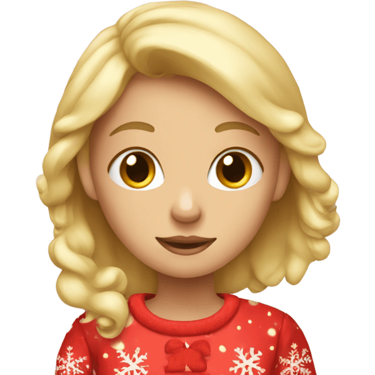 blonde girl with pajamas and Christmas hat going to sleep emoji