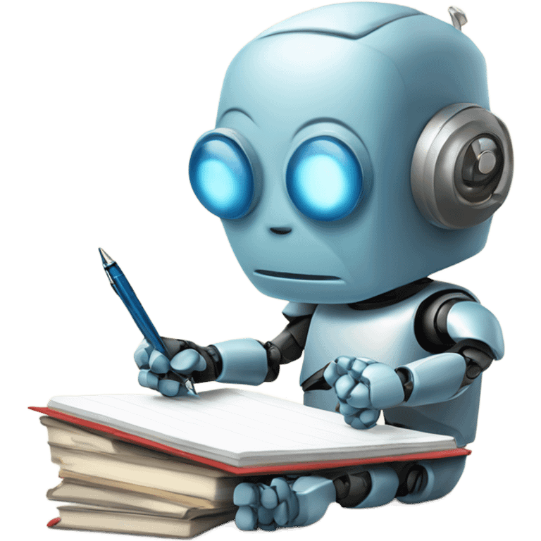 cute robot holds a pen and writes in a notebook emoji