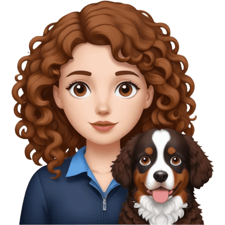 white girl with curly brown hair with a Bernese mountain dog emoji