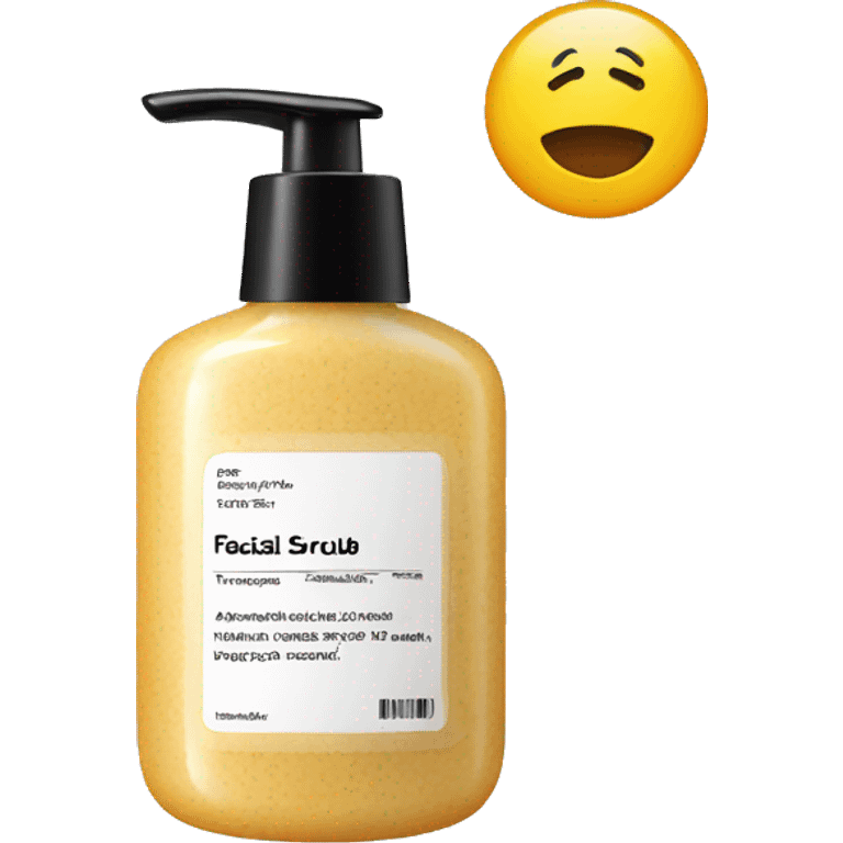 facial scrub bottle with label emoji