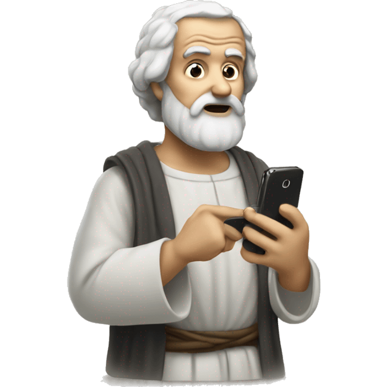 Aristotle holds a cell phone in his hand emoji