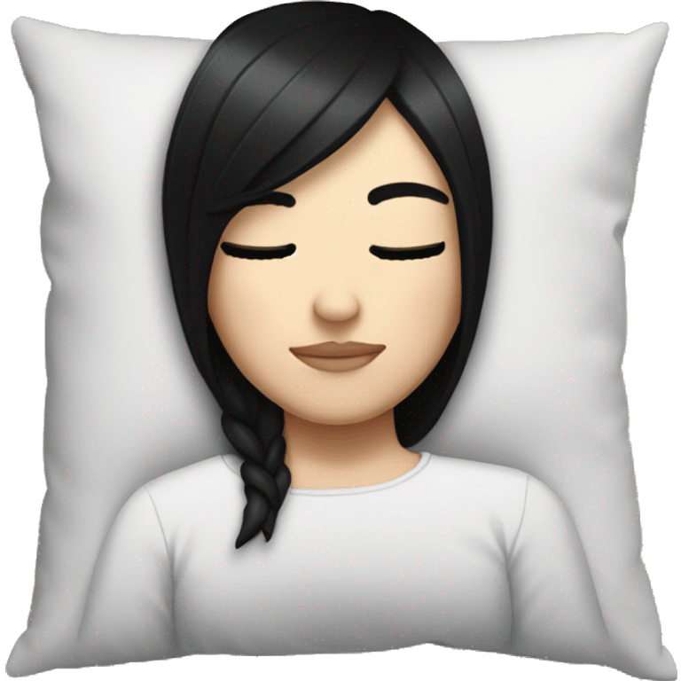 white girl with straight black hair laying down on a pillow emoji