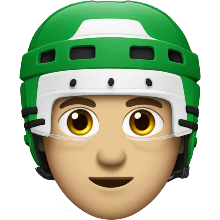 hockey player wearing helmet, with green eyes and stubble emoji