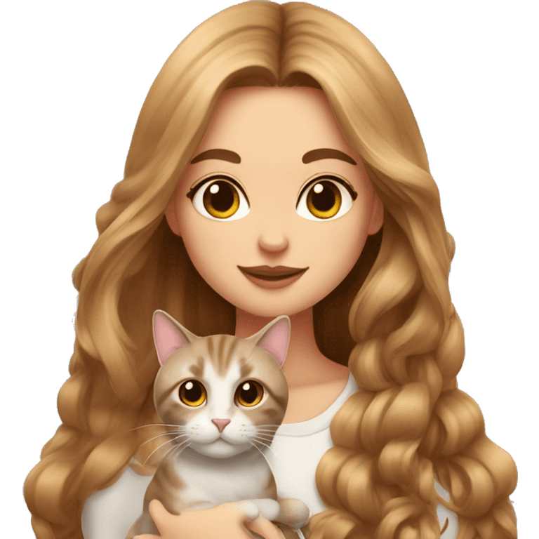 cute cats with fashionable Girl with brown long hair emoji