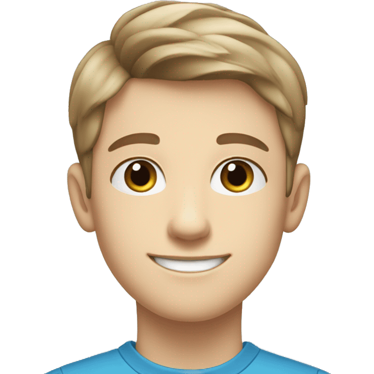 confident happy clean shaven pale teen boy with short light brown hair blue eyes portrait emoji