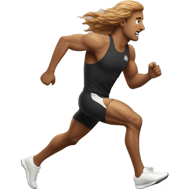 white male athlete running with a flowing, brown mullet emoji