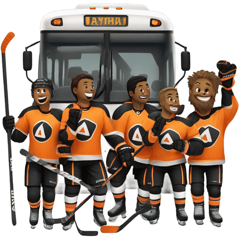 Orange black white Hockey bus trip emoji