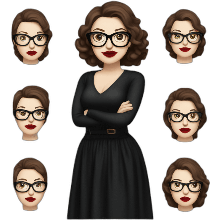 Caucasian-Mum-woman-goth-brown-hair-standing-wearing-glasses-red-lipstick-plus-size emoji