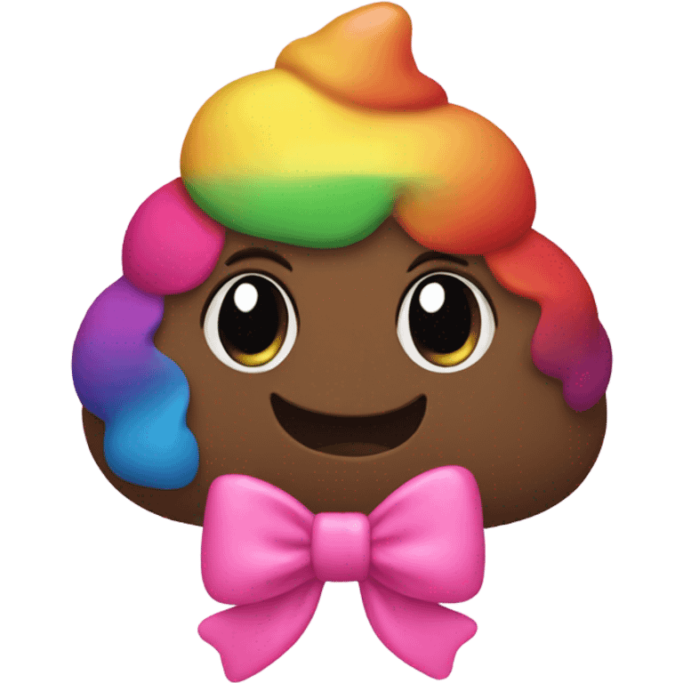 Rainbow poop emoji with two pink bows emoji