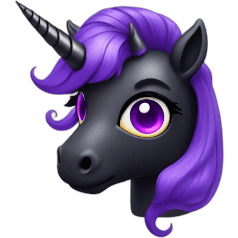 Spooky black unicorn with purple eye and halloween details emoji