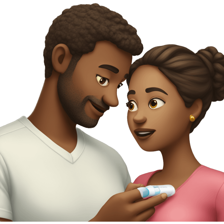 couple looking at pregnancy test emoji