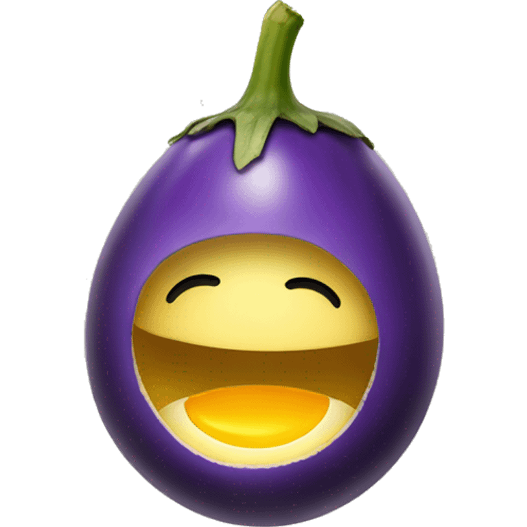 Smiley face eating egg plant emoji