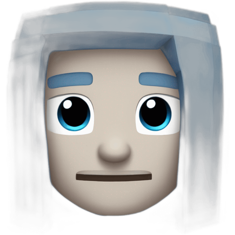 Minecraft Head with dark blue Hairs, light Blue and white eyes and grey haut (no Bart) emoji