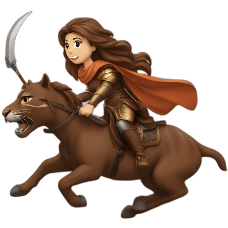 brown hair women riding Battle tigeer emoji