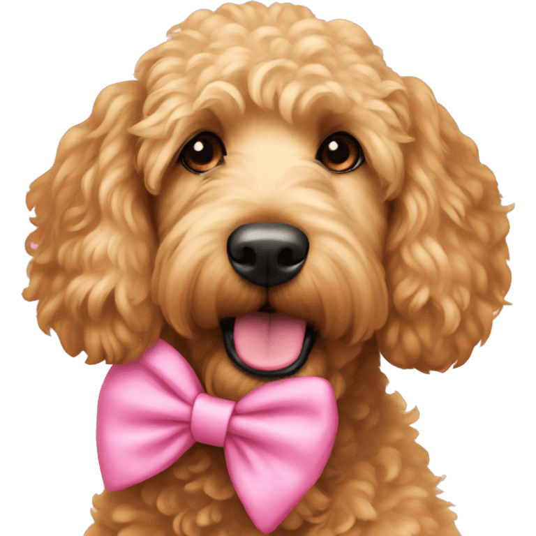 golden doodle wearing a pink bow on ears emoji