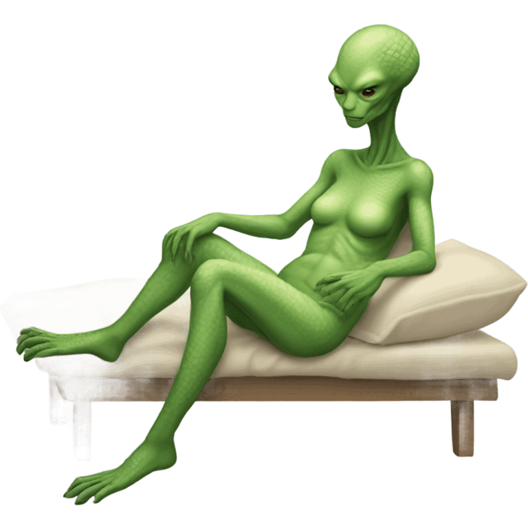 a Reptilian alien woman, full body, sleeping emoji