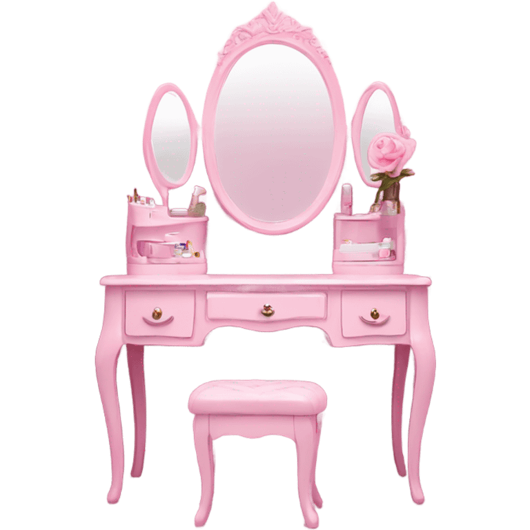 Vanity table with mirror pink emoji