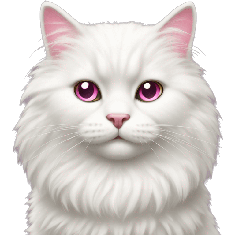 white fluffy cat with pink bow emoji