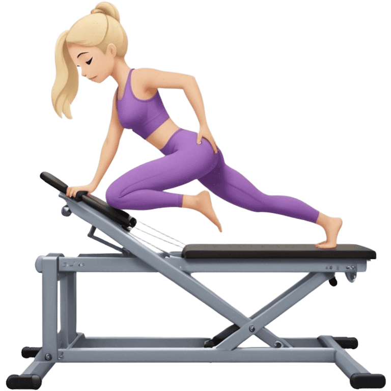 A girl doing a pilate exercize on her machine. We have a side view of her emoji