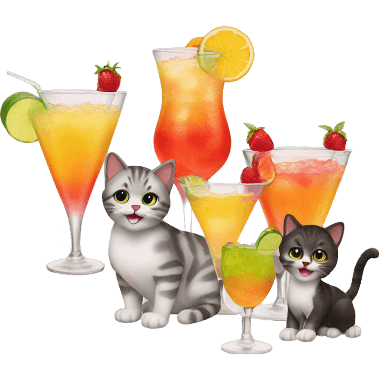 four cats cheersing cocktails emoji