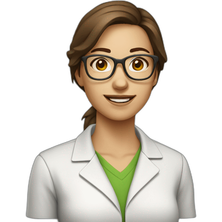 chemist female brown hair light skim with glasses emoji