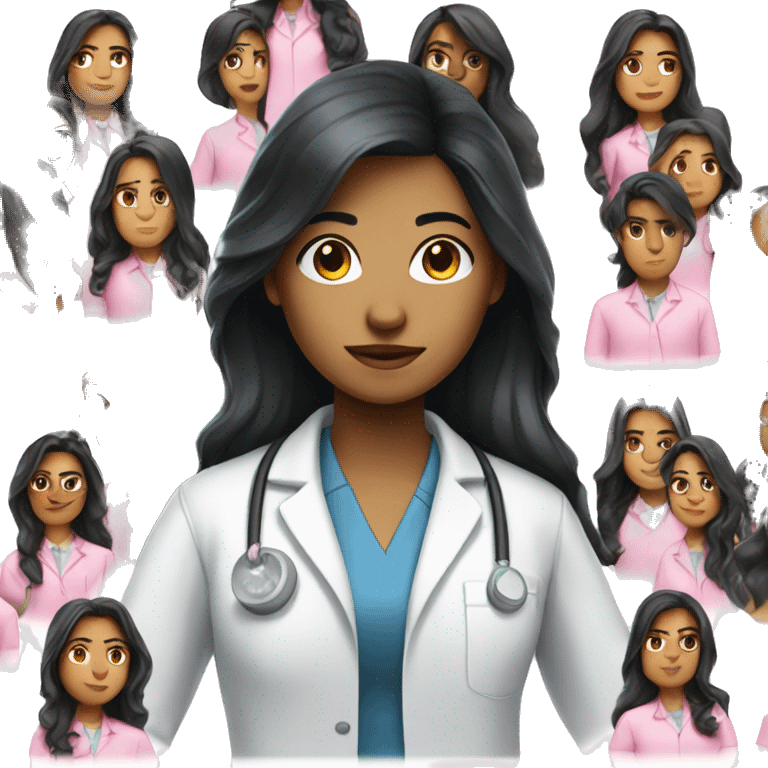 Young beautiful female scientist with long black hair and medium skin tone with pink accents emoji