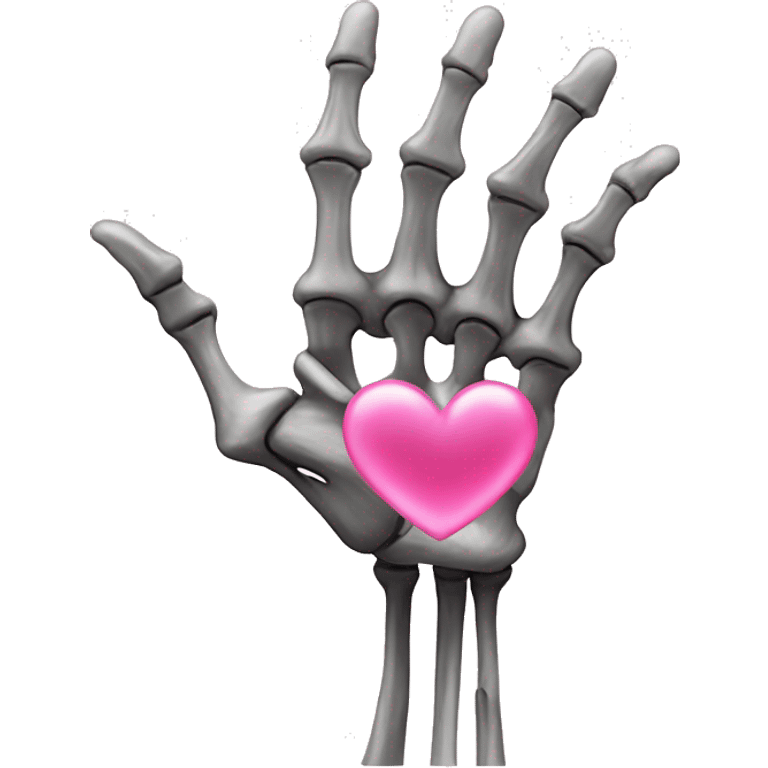 Skeleton hand w middle finger upright w pink heart on middle finger emoji