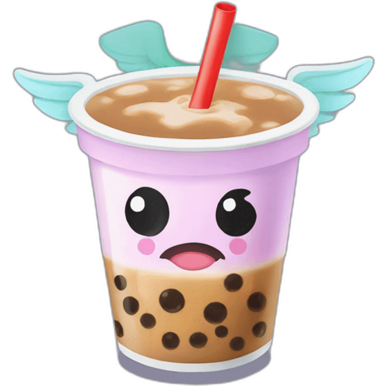 bubble tea cup with angry face and wings emoji