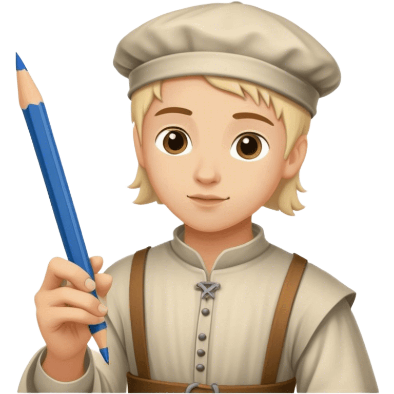 young painter apprentice yielding pencil, medieval age emoji