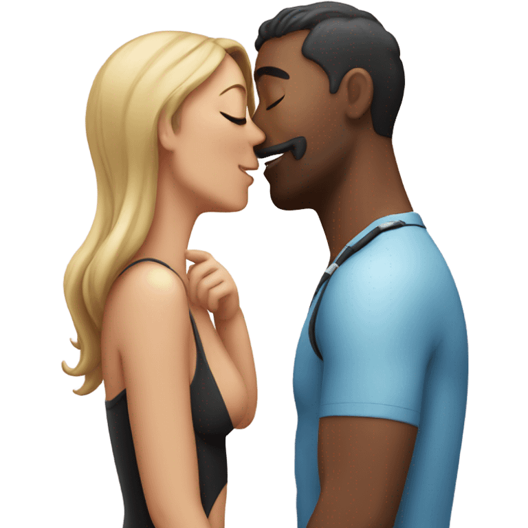 Woman in swimming suit kissing man emoji