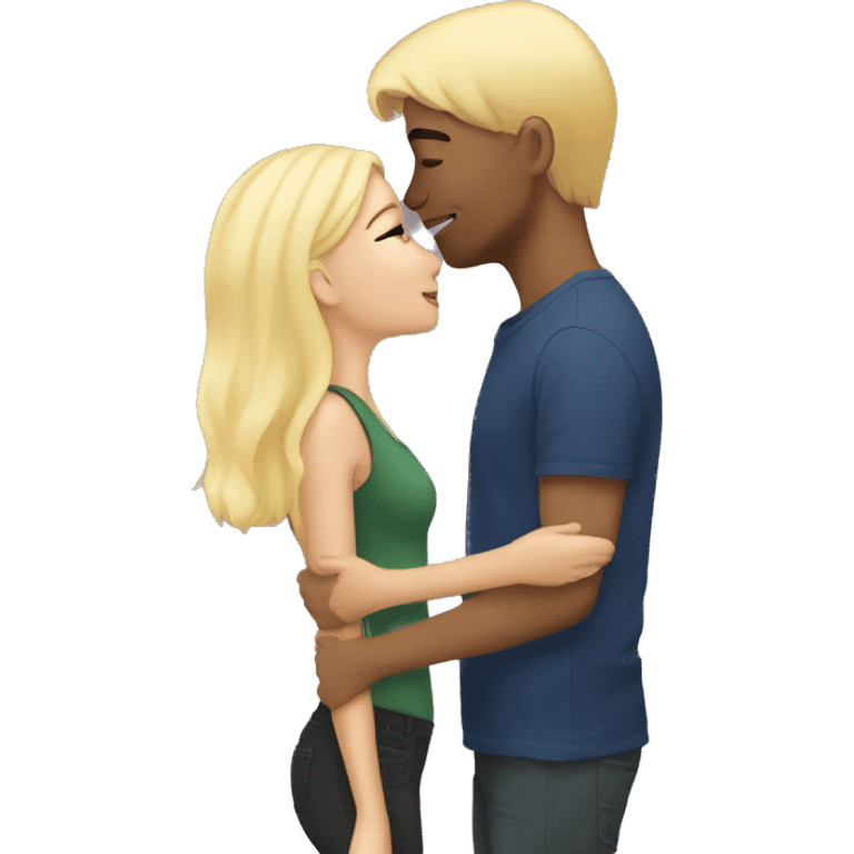 Brunette kissing her blond boyfriend on cheek emoji