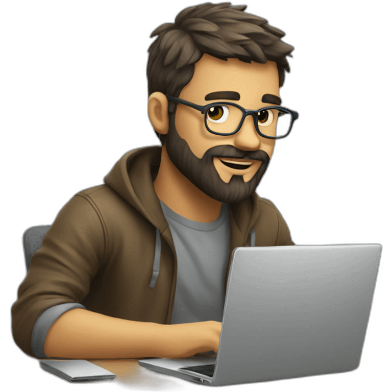 Cute bearded programmer at his laptop emoji