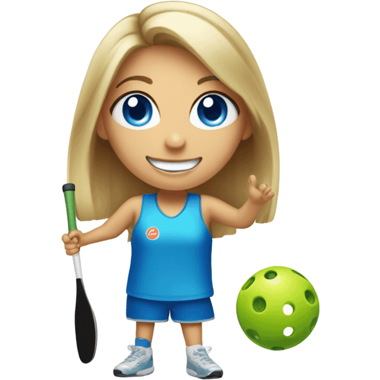 smiling girl with blue eyes playing Pickleball emoji