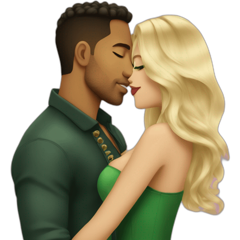 Romeo Santos kiss blond woman with green eyes amd very very very long hair emoji