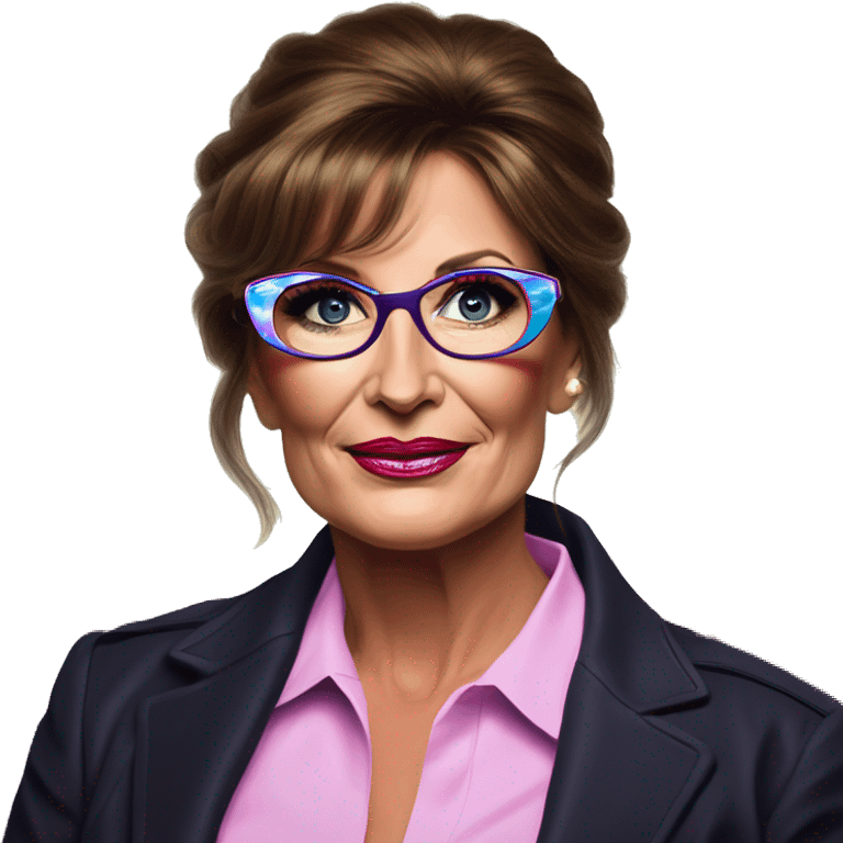 Synthwave communist in Sarah Palin style, oil paint, epic eyes, intricate lips, exquisite pose, beautiful, desirable, logical, Midsommar  emoji