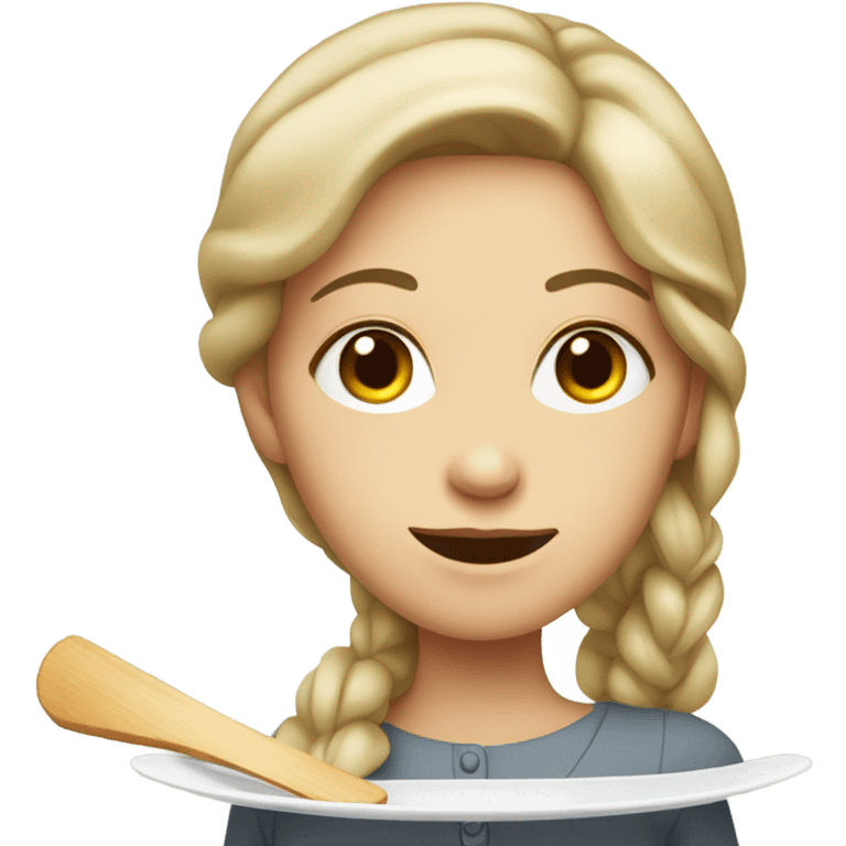 Girl with a really long face and a plate emoji