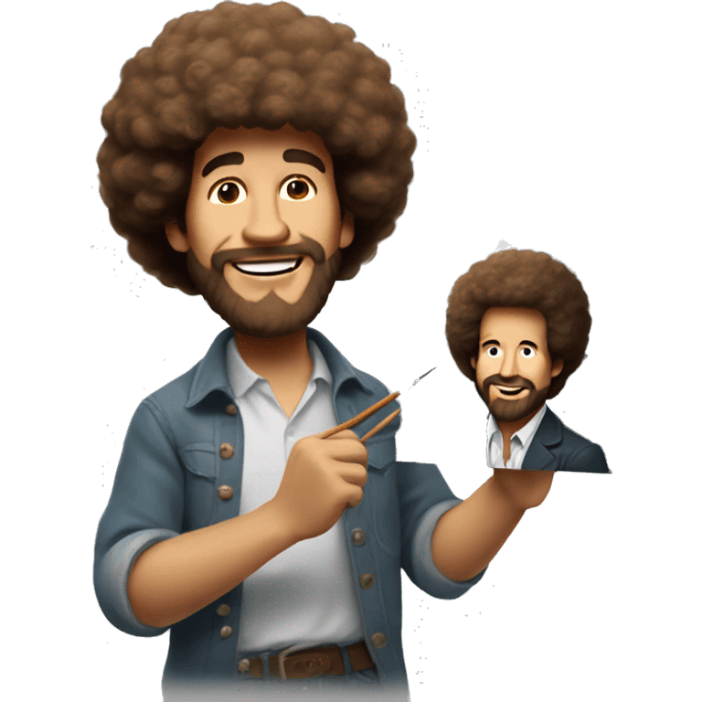 Bob Ross painting a portrait of Bob Ross emoji