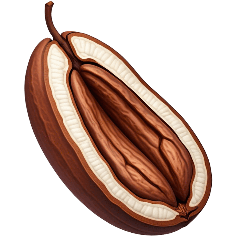 A simple 3D color illustration of a single cocoa bean with cut open, with realistic shading and texture, on a pure white background.

 emoji