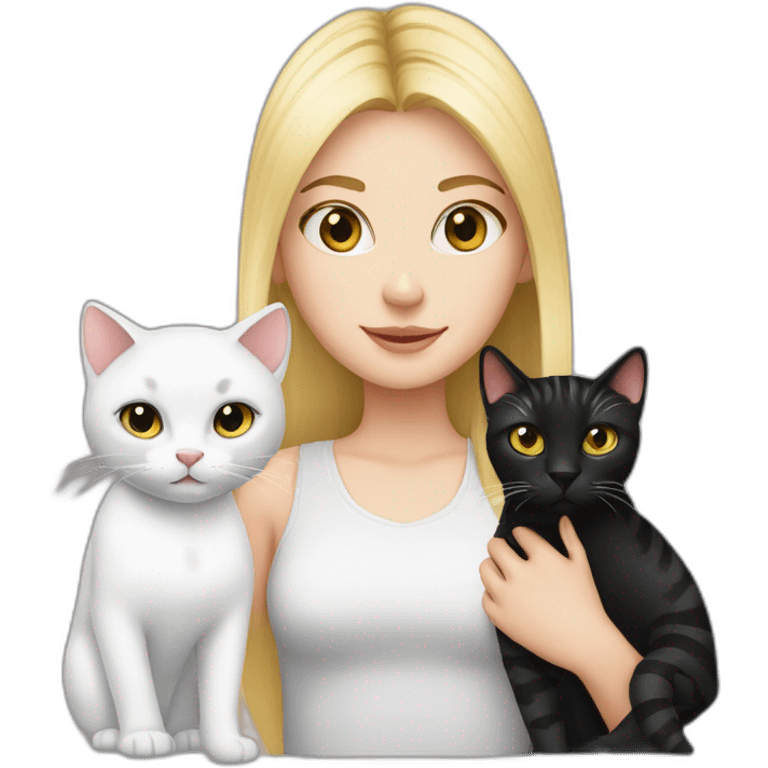 Blond white girl with black cat and tiger cat emoji