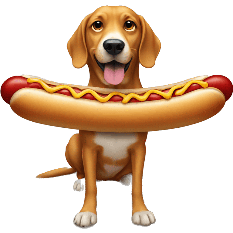 dog with very big hotdog emoji