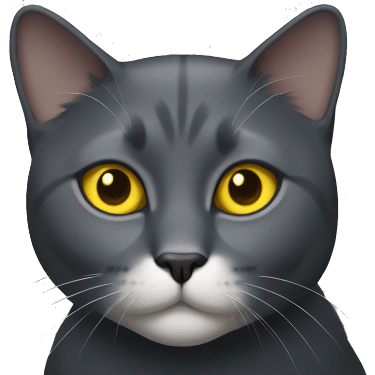 Dark Gray cat with yellow eyes and a small white patch only on chest emoji