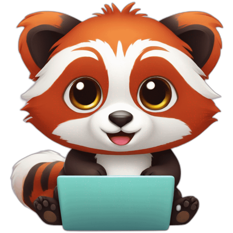 cute  Red panda coding on a laptop emoji