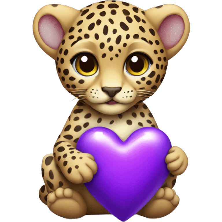 Baby leopard holding a purple heart  emoji