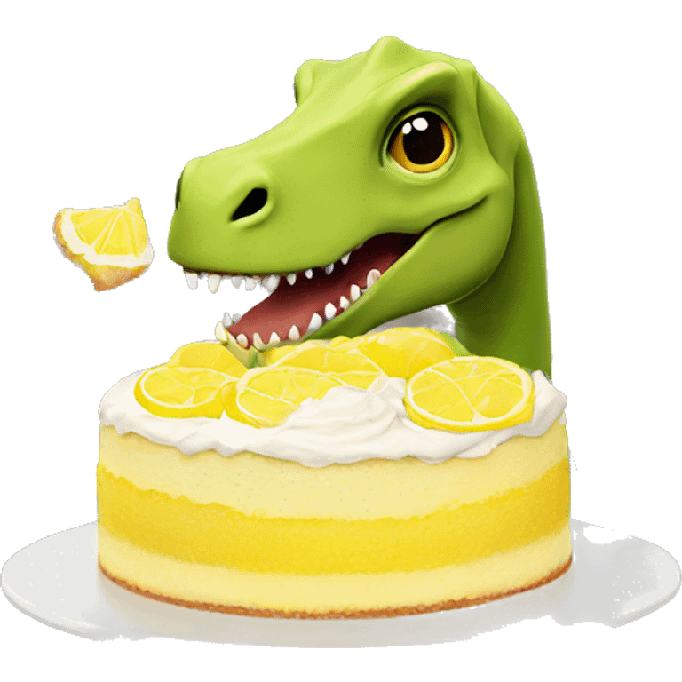 Dinosaur eating lemon cake emoji