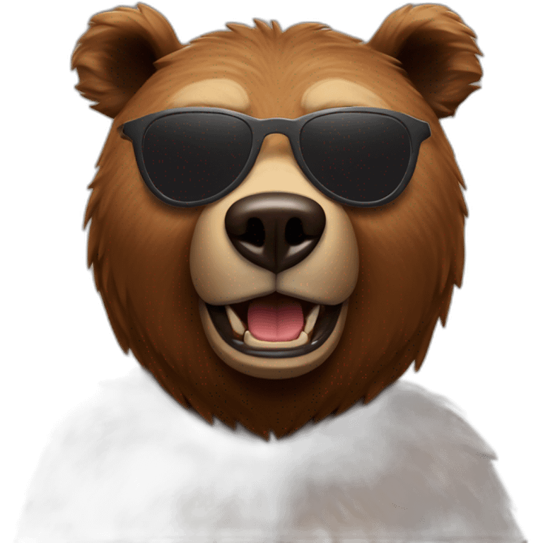 brown bear with round sunglasses, left iron arm and bitten ear emoji