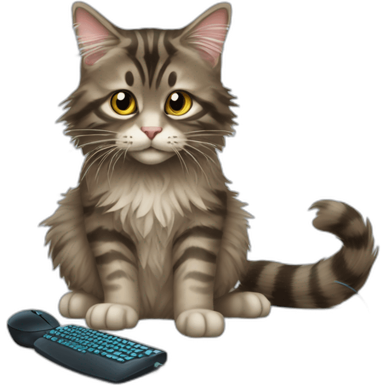 maincoon cat playing with a computer mouse emoji