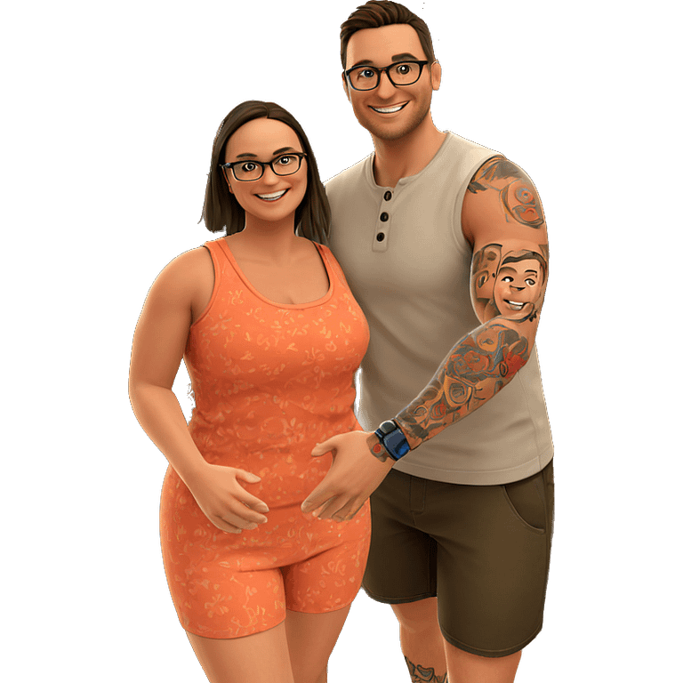 smiling couple outdoors with tattoos emoji