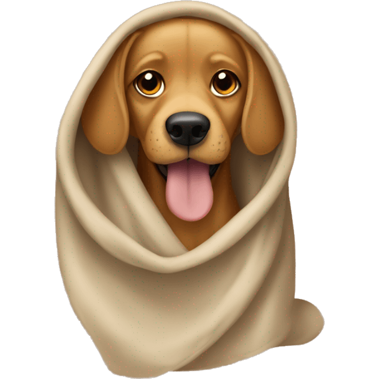 Light brown dog with hanging ears in a blanket  emoji