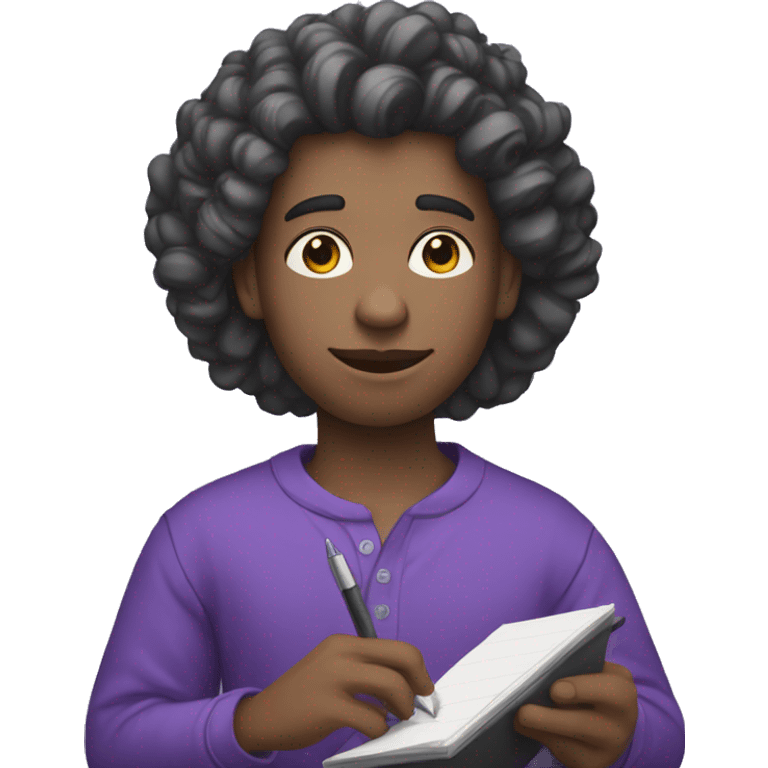 a person using a notebook. that has curlers and wears clothes with purple tones. that he is light skinned and that he is a young man emoji